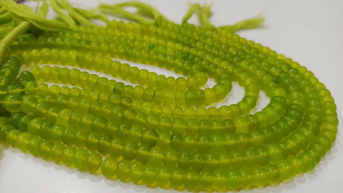 Natural Prehnite Chalcedony Rondelle Plain 6 & 8mm Beads Sold per Strand 8 inches