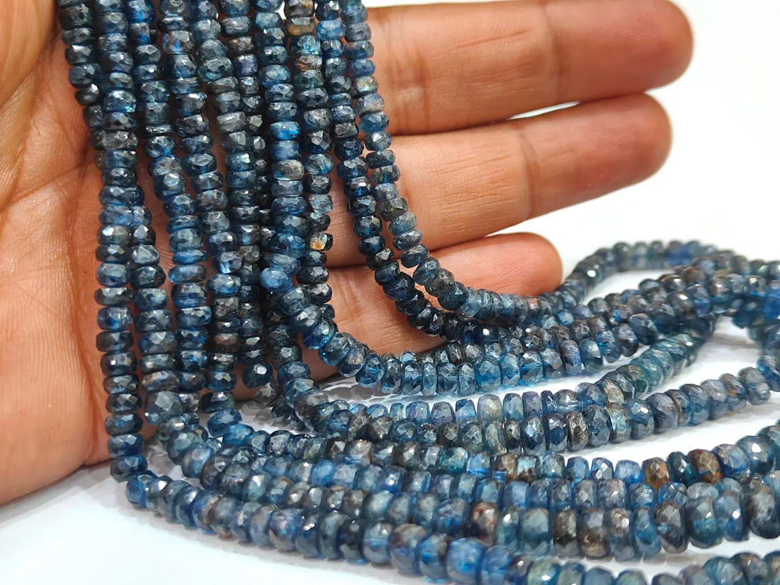 Natural Untreated Burma Sapphire Rondelle faceted 4 to 6 mm graduated beads sold per strand 8 inches