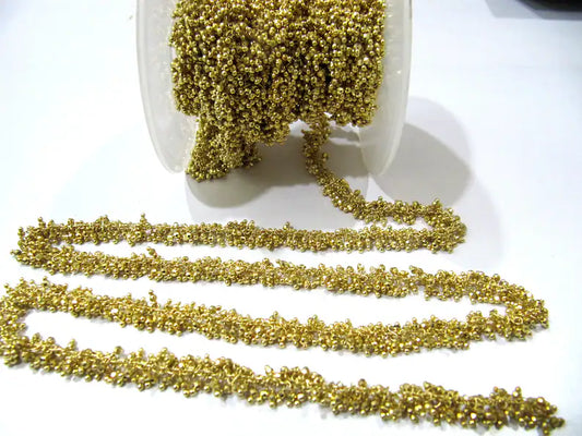 Natural Golden Pyrite Dangling Chain Cluster Rondelle Faceted beaded chain 2mm beads Sold Per Foot