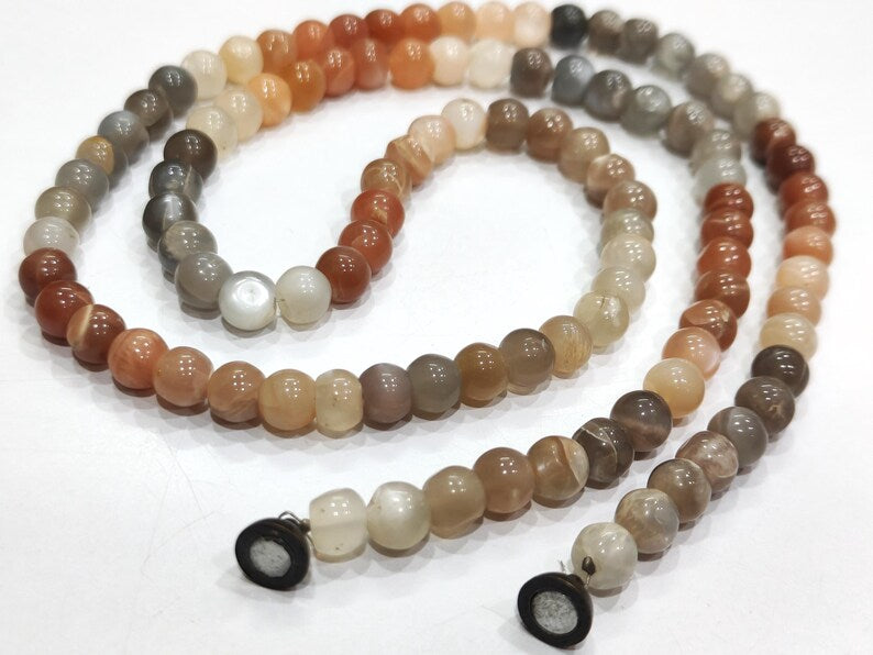 Natural Multi Moonstone Round Plain Smooth 7mm Beaded Necklace 26 Inches Long