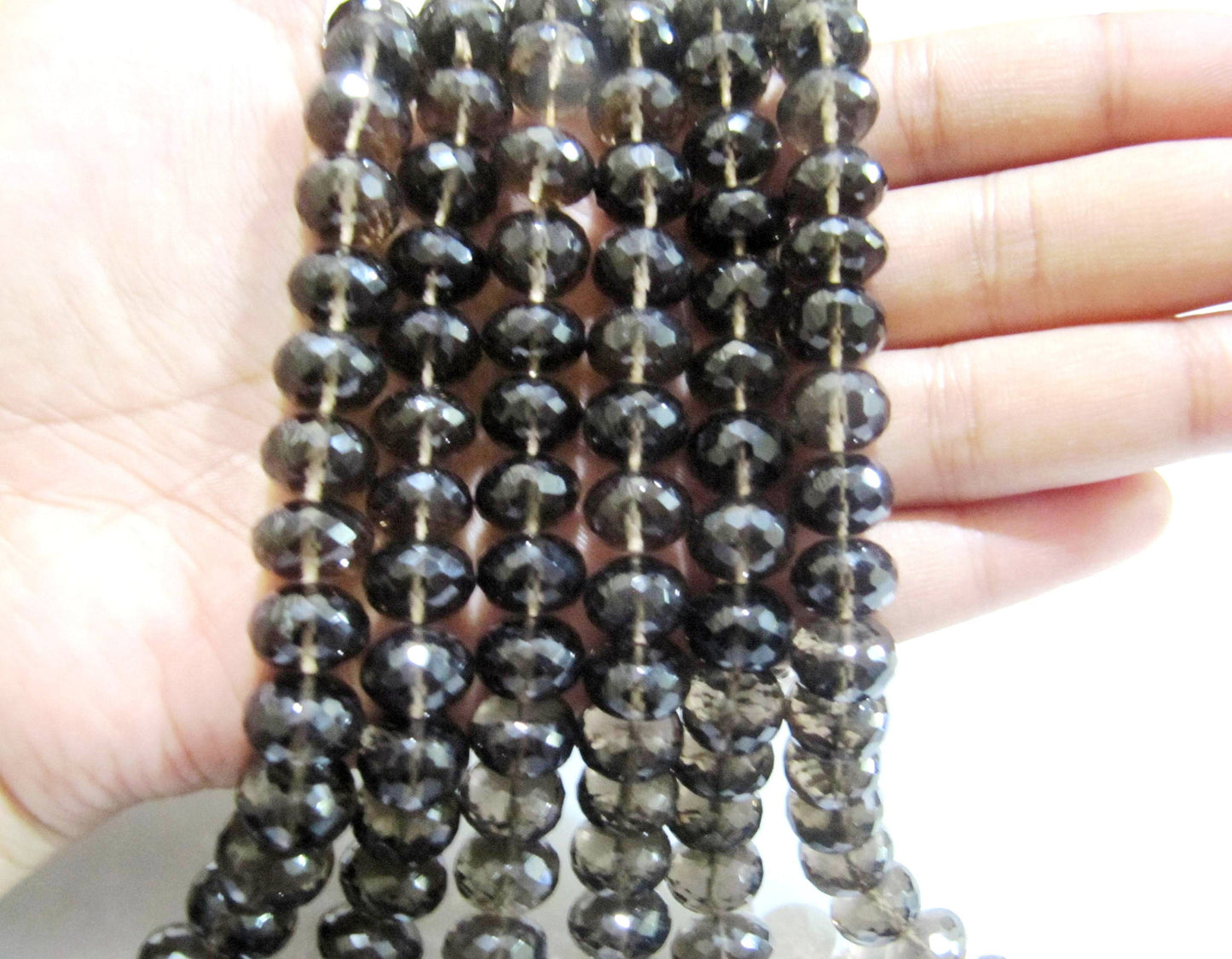 Natural Smoky Quartz Rondelle Faceted Beads 9 to 12 mm Graduated best Quality Beads Strand 8 inches Long