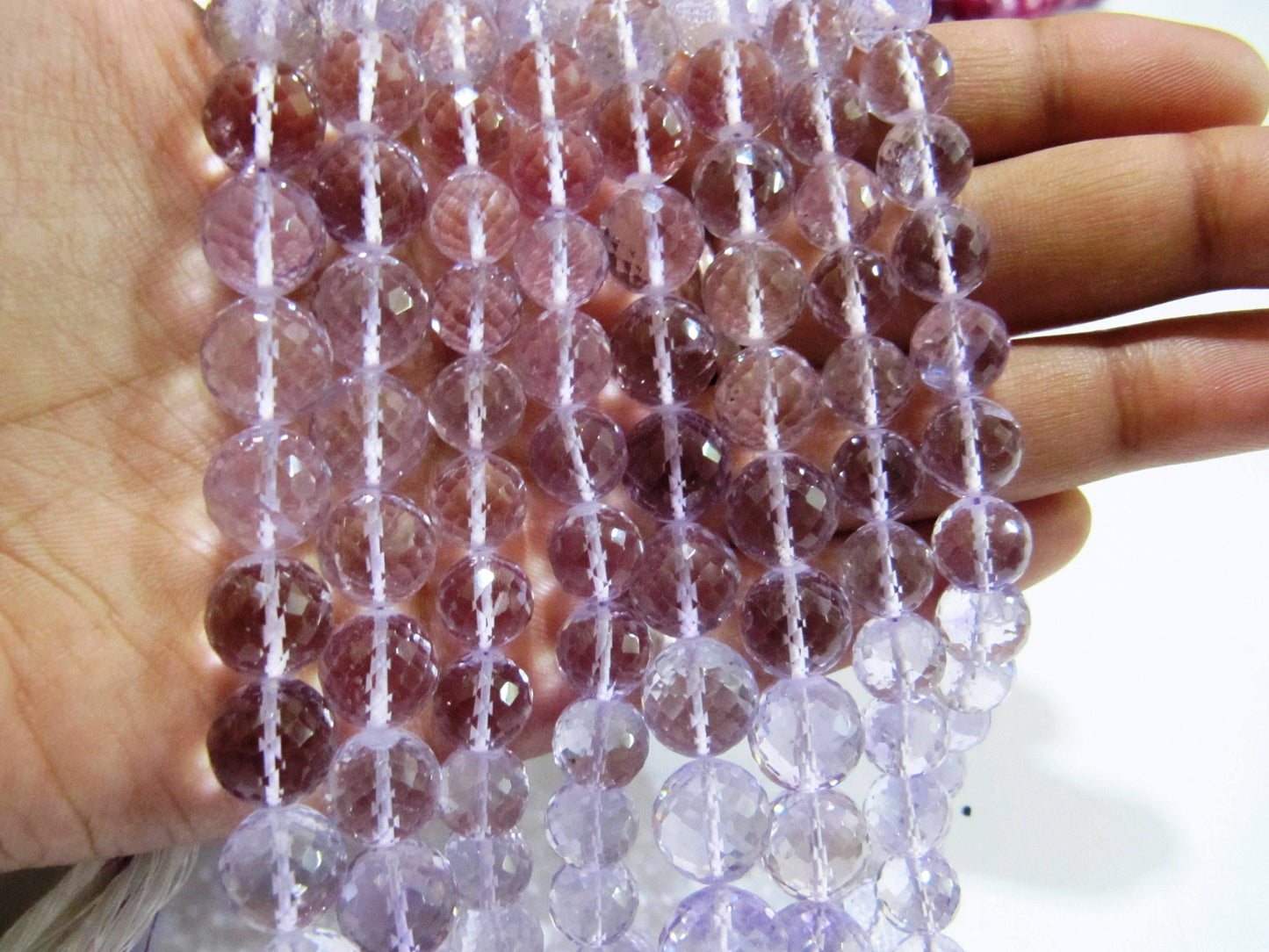 Natural Pink Amethyst Round Faceted Beads 9 to 10mm Graduated best Quality Beads Strand 8 inches Long