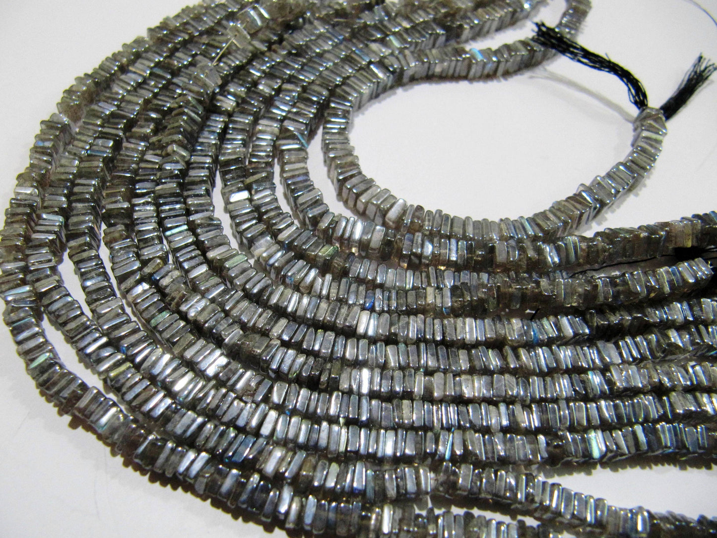Natural Labradorite Heishi Cut Square Shape Beads 4mm Mystic Silver Coated Gemstone Beads Strand 8 inch Long