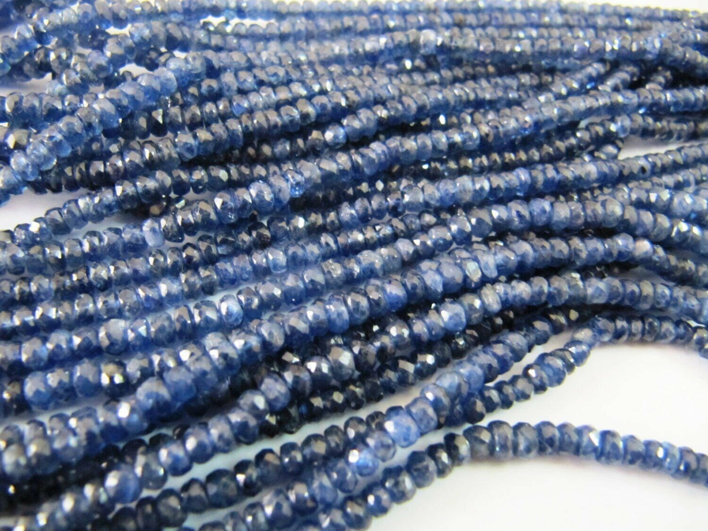 Natural Blue Sapphire Rondelle Faceted Beads 3-4mm Untreated Genuine Sapphire from Burma Sold per strand 8 inches long