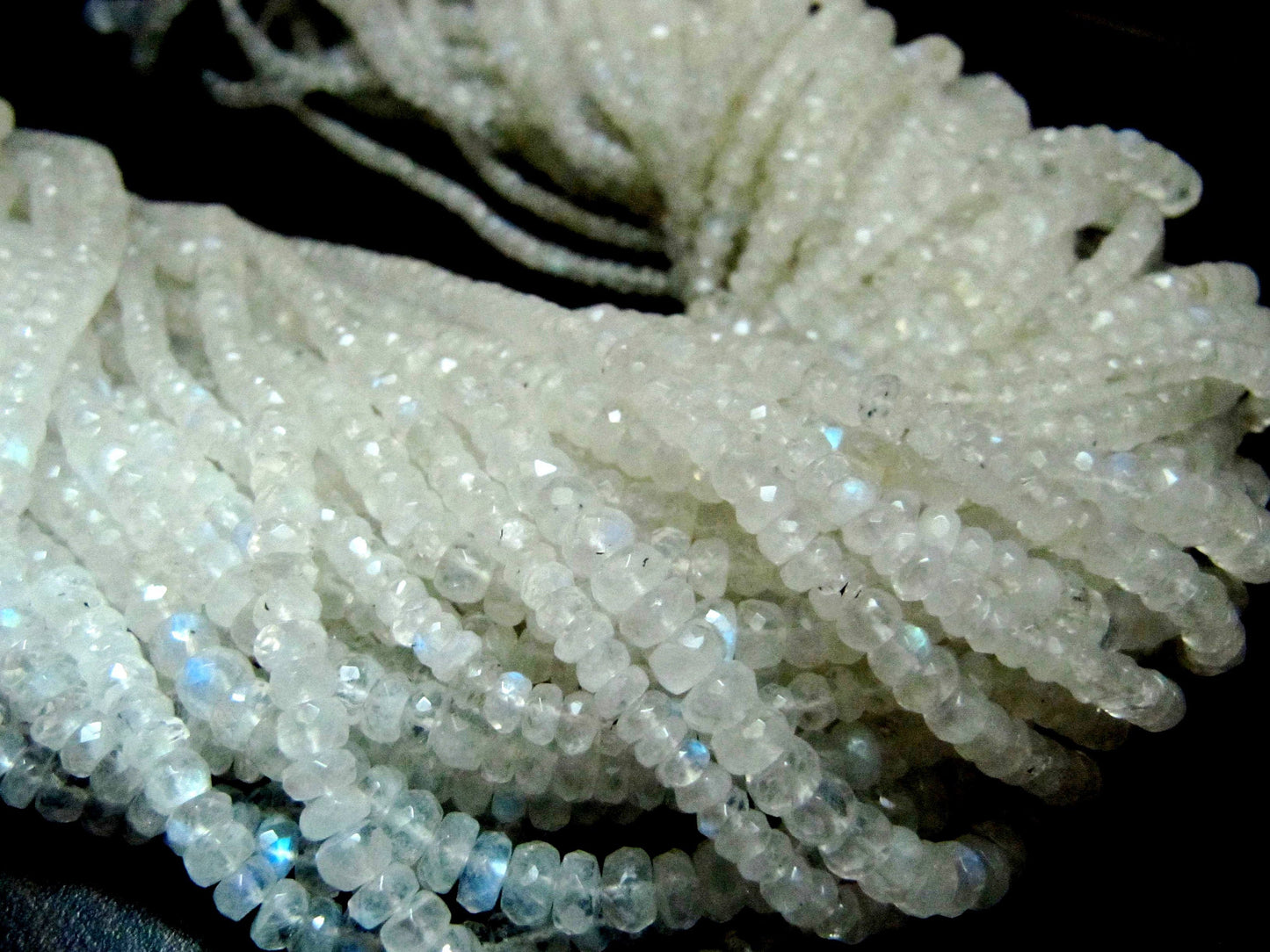 Natural Rainbow Moonstone Rondelle Faceted Beads 3-4.5mm Strand 13 inches long High Quality Blue Flashy Beads Wholesale Prices