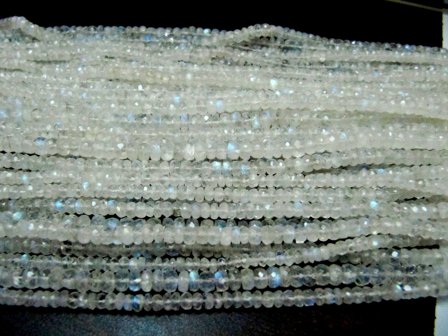 Natural Rainbow Moonstone Rondelle Faceted Beads 3-4.5mm Strand 13 inches long High Quality Blue Flashy Beads Wholesale Prices