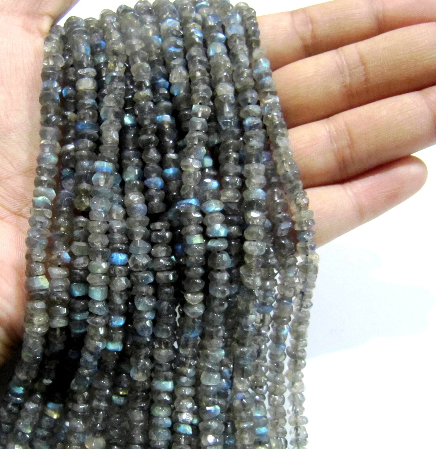 Natural Labradorite Rondelle Faceted 5mm Beads Blue Flashy Strands 13 inch Long Top Quality Black Rainbow Jewelry making Gemstone Beads