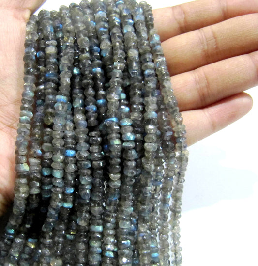 Natural Labradorite Rondelle Faceted 5mm Beads Blue Flashy Strands 13 inch Long Top Quality Black Rainbow Jewelry making Gemstone Beads