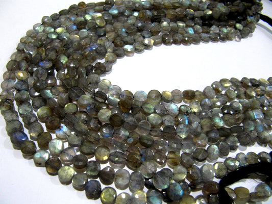 Natural Labradorite Coin Shape Briolette 7-8mm Beads Blue Flashy  Strands 13 inch Long Black Rainbow Jewelry Making Gemstone Beads