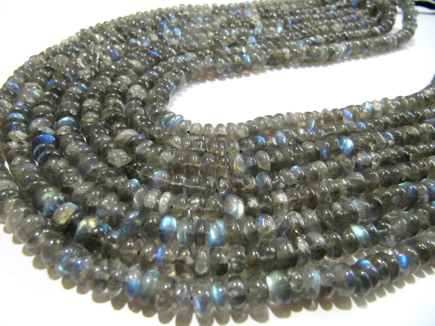 Natural Labradorite Plain Smooth Rondelle Shape 6 to 8mm Beads Blue Flashy  Strands 8 inch Long Black Rainbow Jewelry Making Gemstone Beads