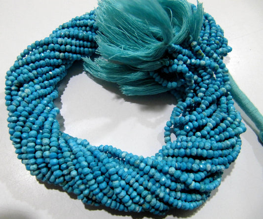 Natural Turquoise  Rondelle Faceted 4mm Beads Strand 13 inch long Magnesite Gemstone Very Good Quality beads Wholesale Prices