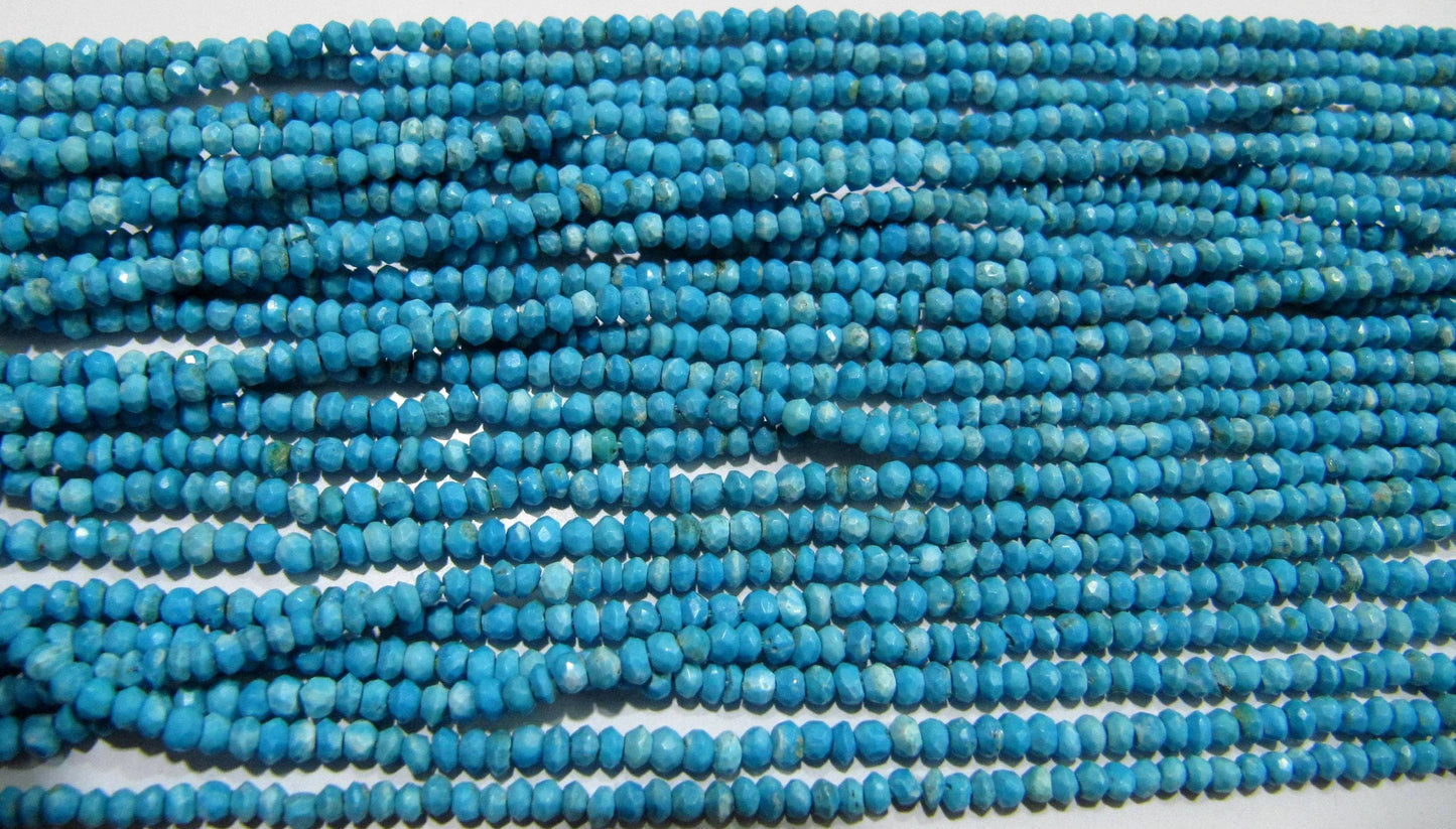 Natural Turquoise  Rondelle Faceted 4mm Beads Strand 13 inch long Magnesite Gemstone Very Good Quality beads Wholesale Prices