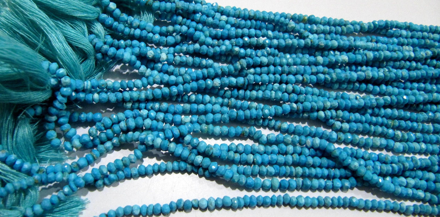 Natural Turquoise  Rondelle Faceted 4mm Beads Strand 13 inch long Magnesite Gemstone Very Good Quality beads Wholesale Prices