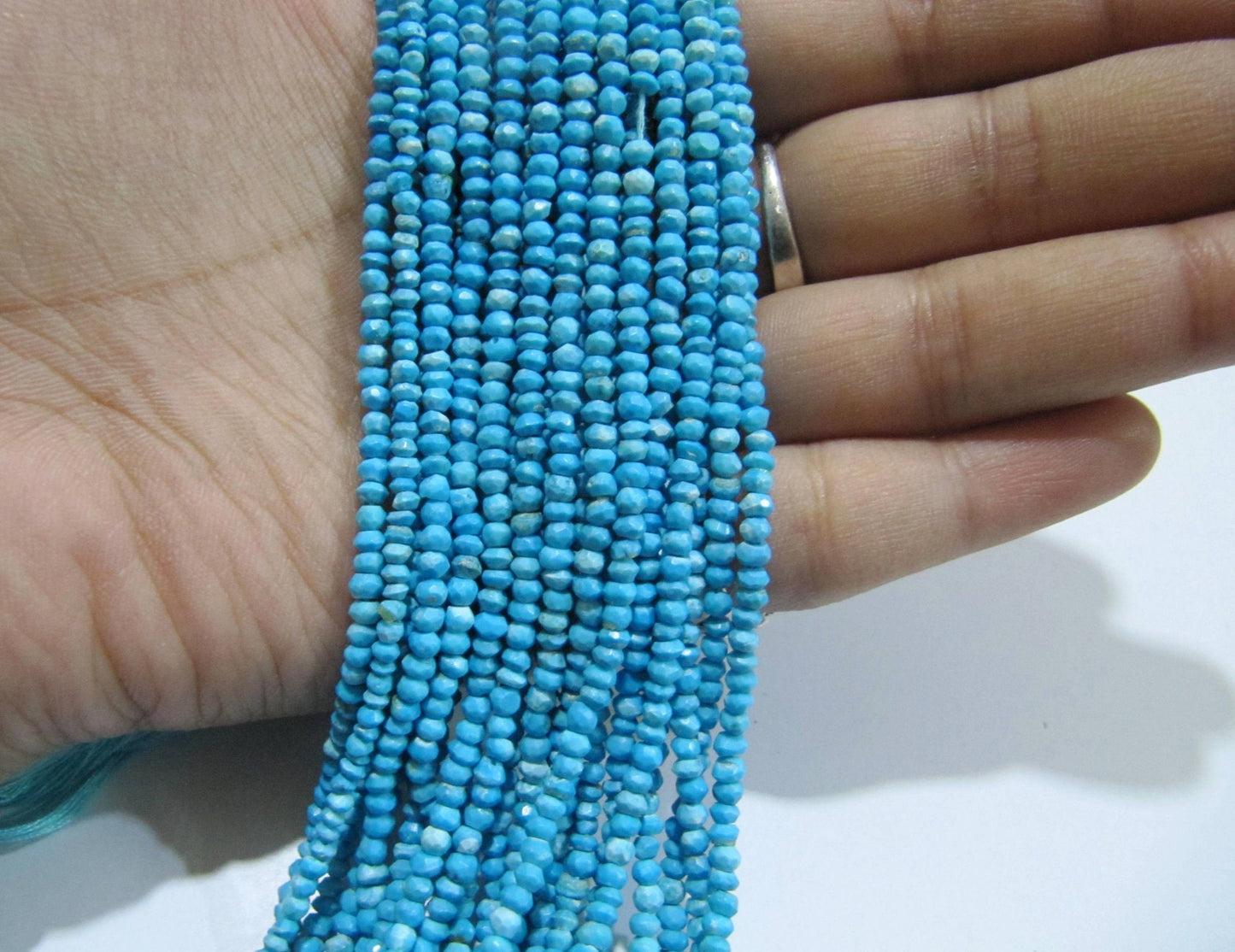 Natural Turquoise  Rondelle Faceted 4mm Beads Strand 13 inch long Magnesite Gemstone Very Good Quality beads Wholesale Prices