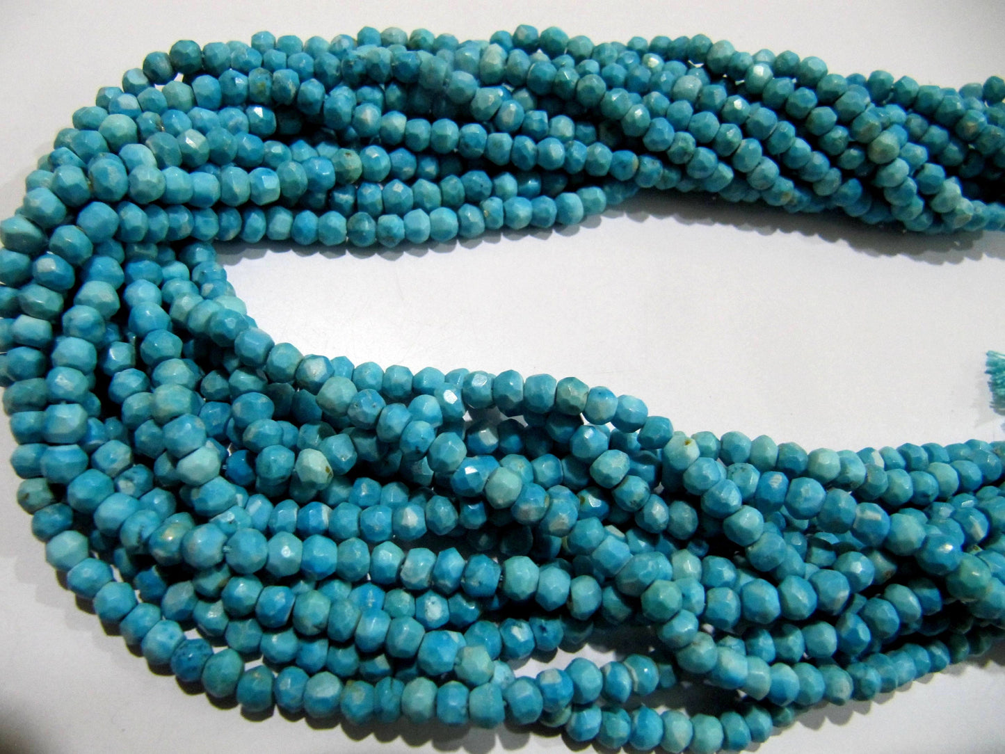 Natural Turquiose  Rondelle Faceted 4mm Beads Strand 13 inches long Magnesite Gemstone Very Good Quality beads Wholesale Prices