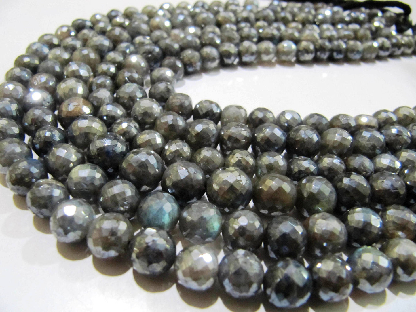 Natural Labradorite Mystic AB Silver Coated Round Faceted 8 to10mm Beads Strands 8 inch Long Top Quality Jewelry making Gemstone Beads