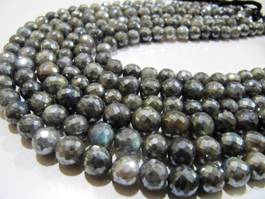 Natural Labradorite Mystic AB Silver Coated Round Faceted 8 to10mm Beads Strands 8 inch Long Top Quality Jewelry making Gemstone Beads