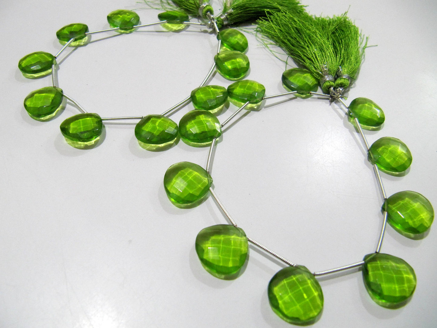 Green Peridot Hydro Quartz Heart shape Briolette Faceted 15mm Beads Strand 8inch long Gemstone Very Good Quality beads Wholesale Prices