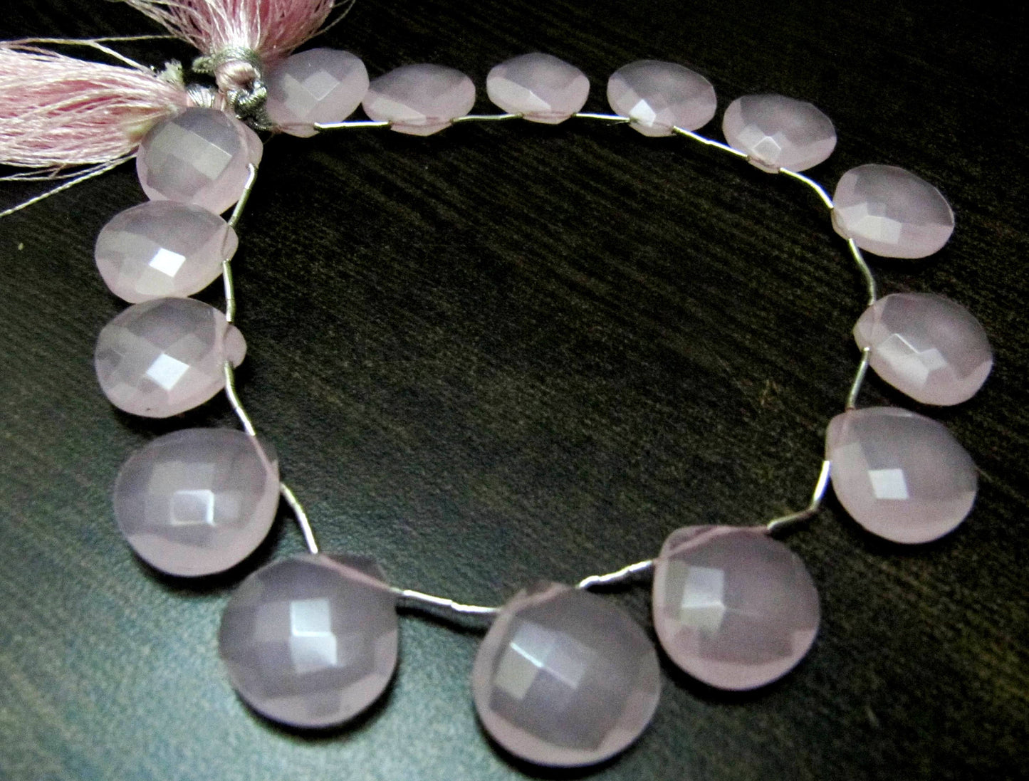 Rose Quartz Heart shape Briolette Faceted 15mm Beads Strand 8 inch long Pink Chalcedony Gemstones Wholesale Prices