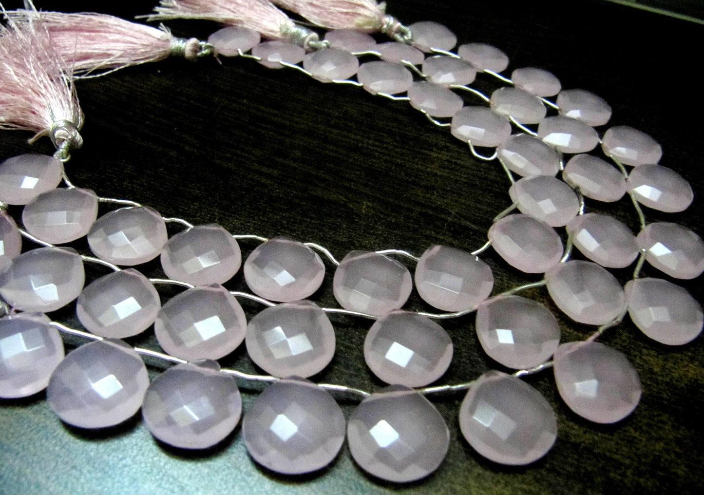Rose Quartz Heart shape Briolette Faceted 15mm Beads Strand 8 inch long Pink Chalcedony Gemstones Wholesale Prices