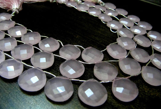 Rose Quartz Heart shape Briolette Faceted 15mm Beads Strand 8 inch long Pink Chalcedony Gemstones Wholesale Prices