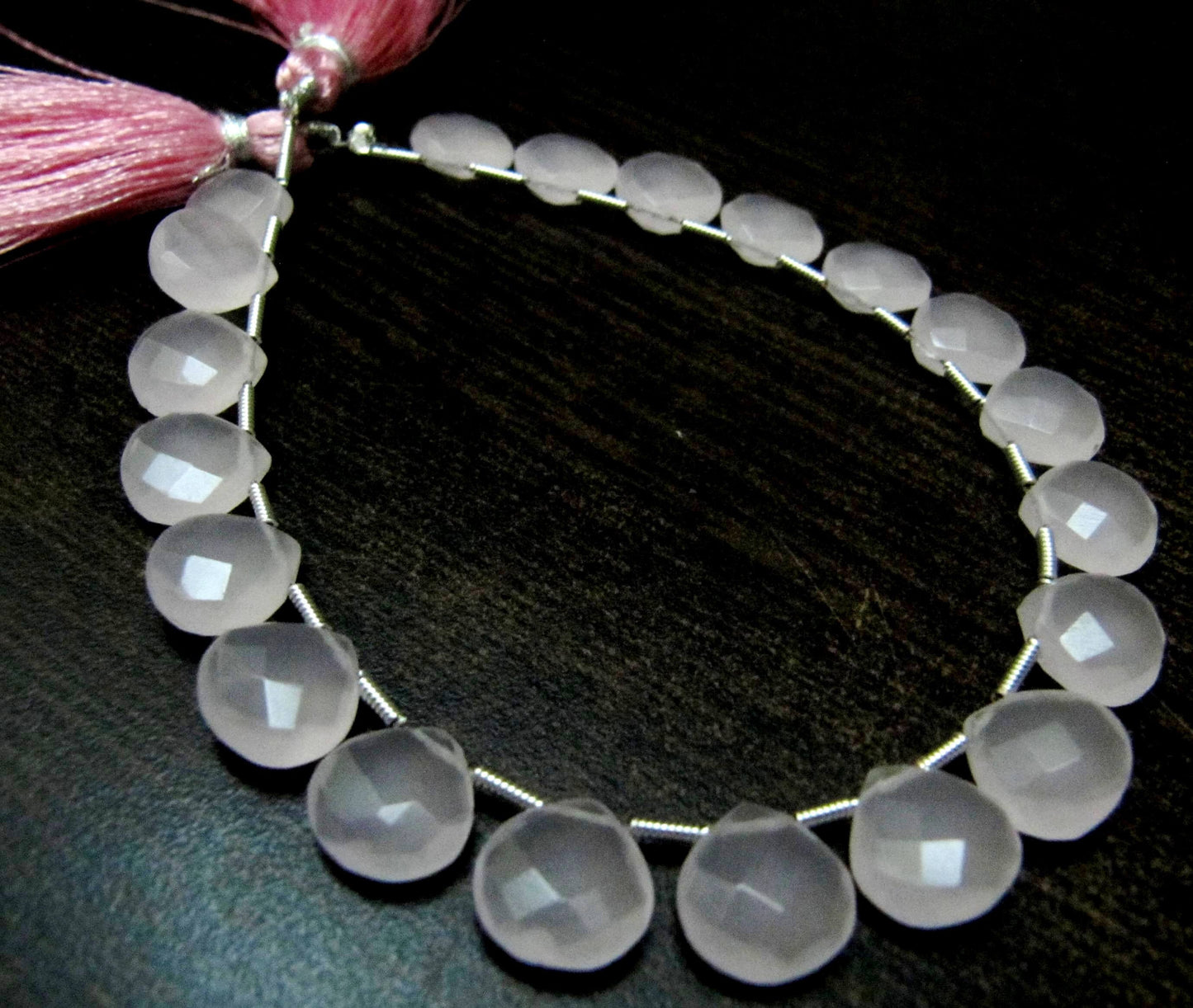 Pink Chalcedony Heart shape Briolette Faceted 10mm Beads Strand 8 inch long Gemstone Very Good Quality beads Wholesale Prices