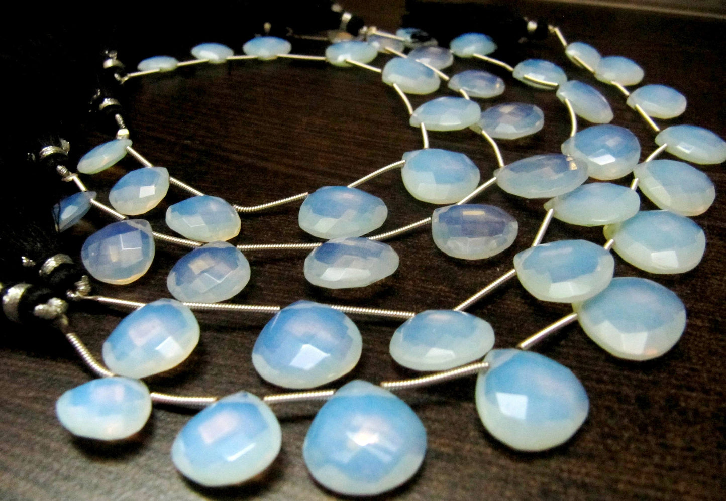 White Opal Hydro Quartz Heart shape Briolette12 to 16mm Graduated Beads Strand 8 inch long Gemstone Very Good Quality Opalite beads