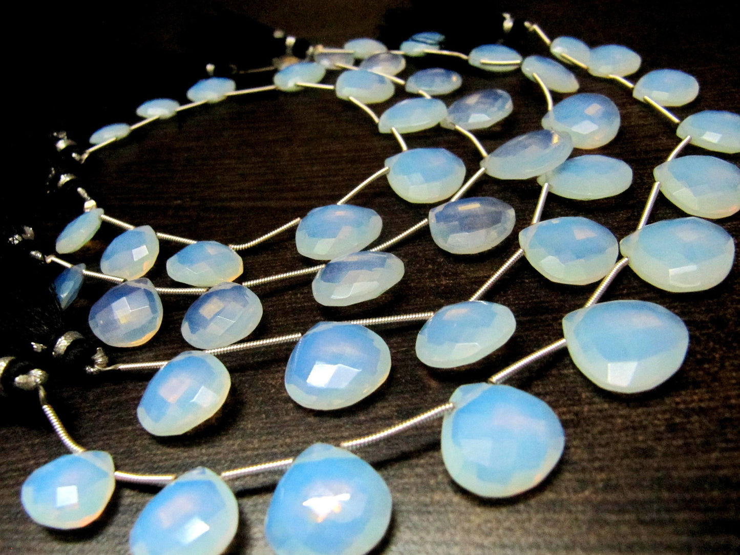 White Opal Hydro Quartz Heart shape Briolette12 to 16mm Graduated Beads Strand 8 inch long Gemstone Very Good Quality Opalite beads
