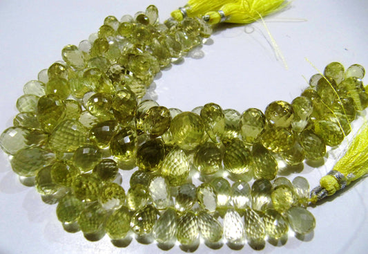 Natural Lemon Quartz Tear drop Briolette Faceted 6x10 to10x15 mm Beads Strand 7 inch long Gemstone Very Good Quality beads Wholesale Prices