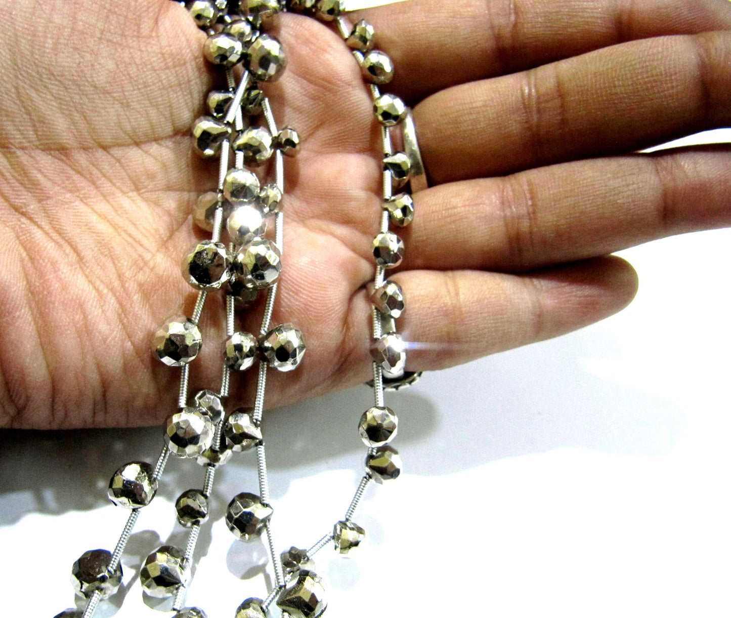 Natural Silver Pyrite Onion Shape Briolette Beads 7-8mm Top Quality Gemstone Beads Strand 8 inch Long Jewelry making beads