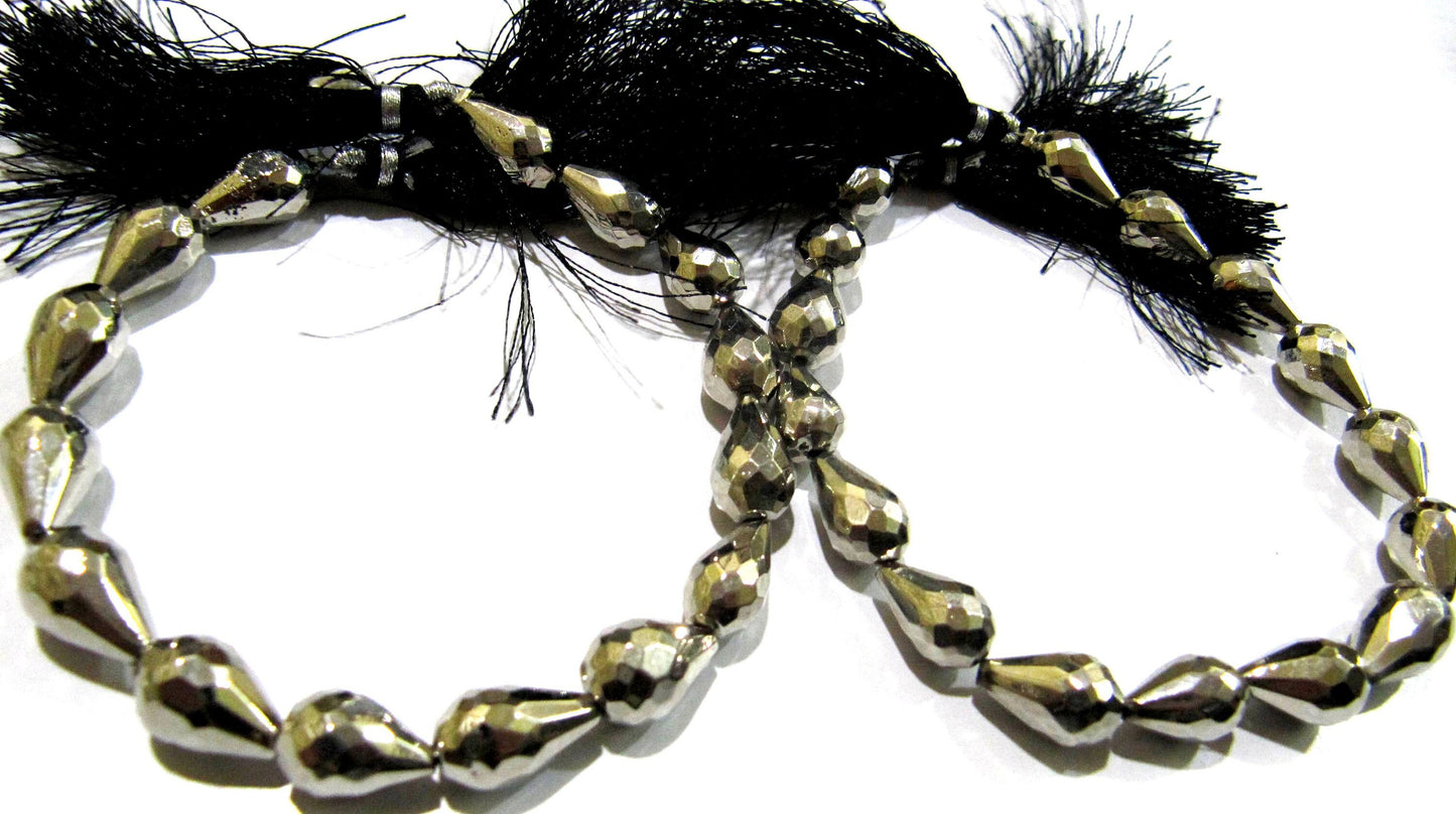 Natural Silver Pyrite Straight Drilled Briolette Tear drop shape Beads 8x13mm Top Quality Gemstone Beads Strand 8 inch Long Jewelry making
