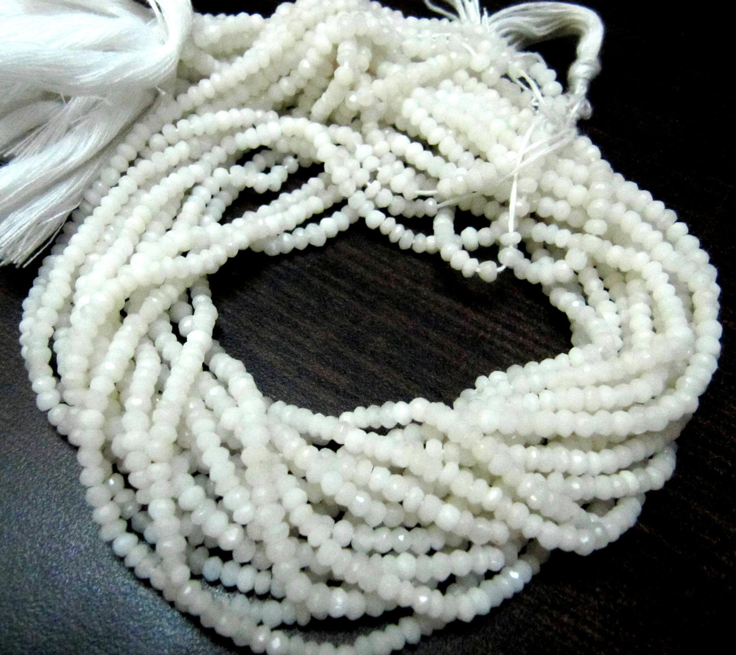 Natural White Agate Rondelle Faceted Gemstone Beads 3-4mm Strand 13 inches long High Quality Wholesale PricesJewelry making gemstone