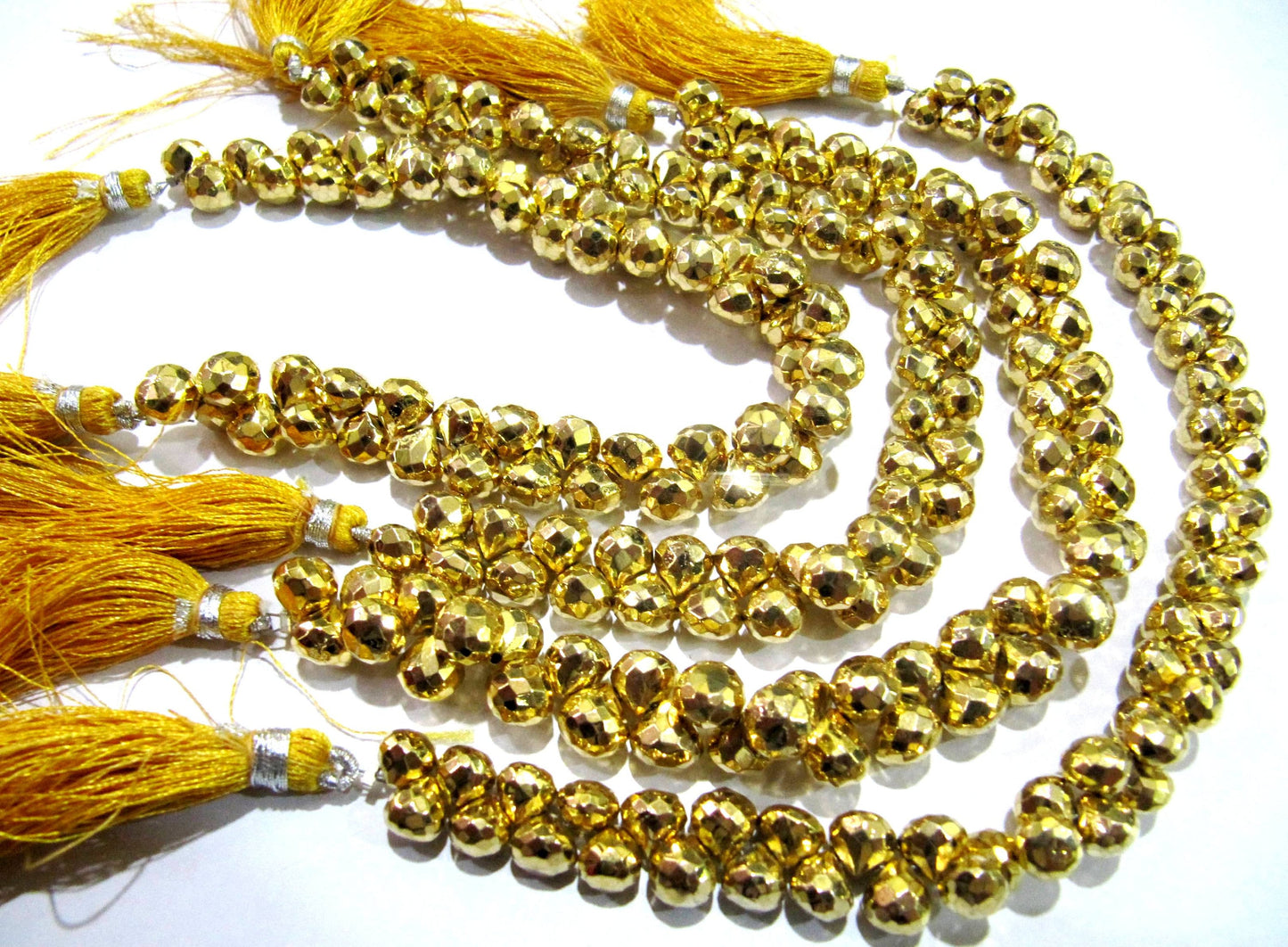 Natural Golden Pyrite Onion Shape Briolette Faceted Beads 6-7mm Top Quality Gemstone Beads Strand 10 inch Long Jewelry making beads