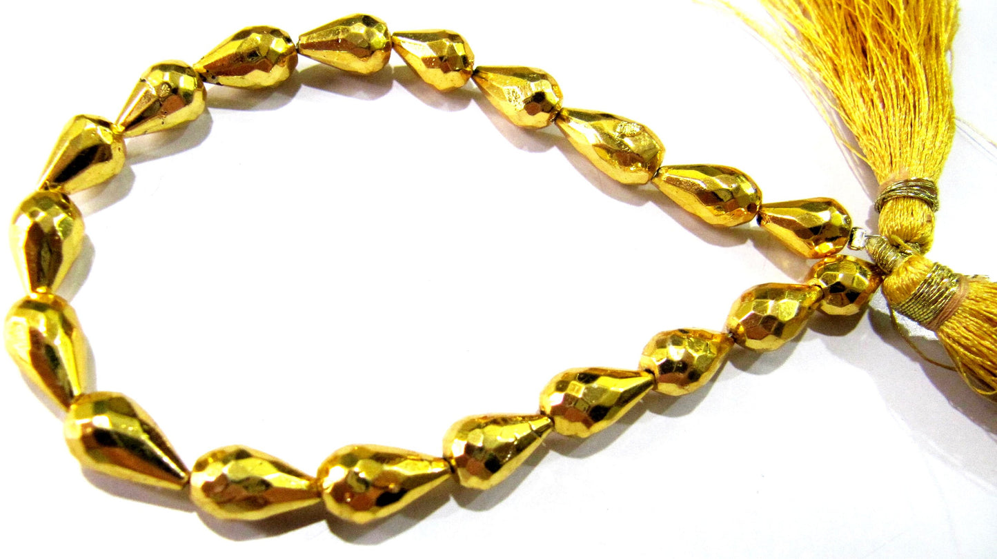 Natural Golden Pyrite Straight Drilled Briolette Tear drop shape Beads 8x13mm Top Quality Gemstone Beads Strand 8 inch Long Jewelry making