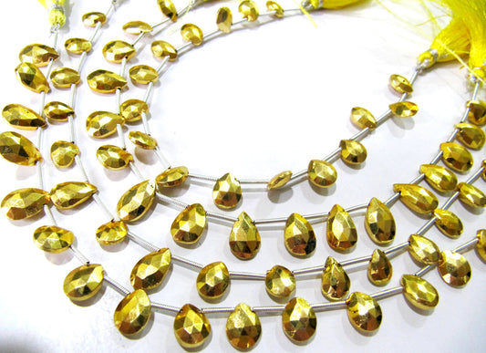Natural Golden Pyrite Pear shape 7x10mm Top Quality Gemstone Beads Strand 8 inch Long Jewelry making gemstone beads Wholesale price
