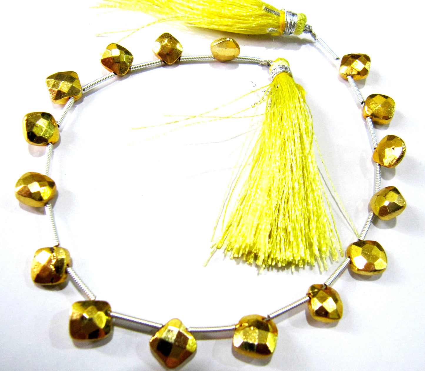 Natural Golden Pyrite Cushion Shape Briolette Faceted Beads 8to10mm Top Quality Gemstone Beads Strand 8 inch Long Jewelry making beads