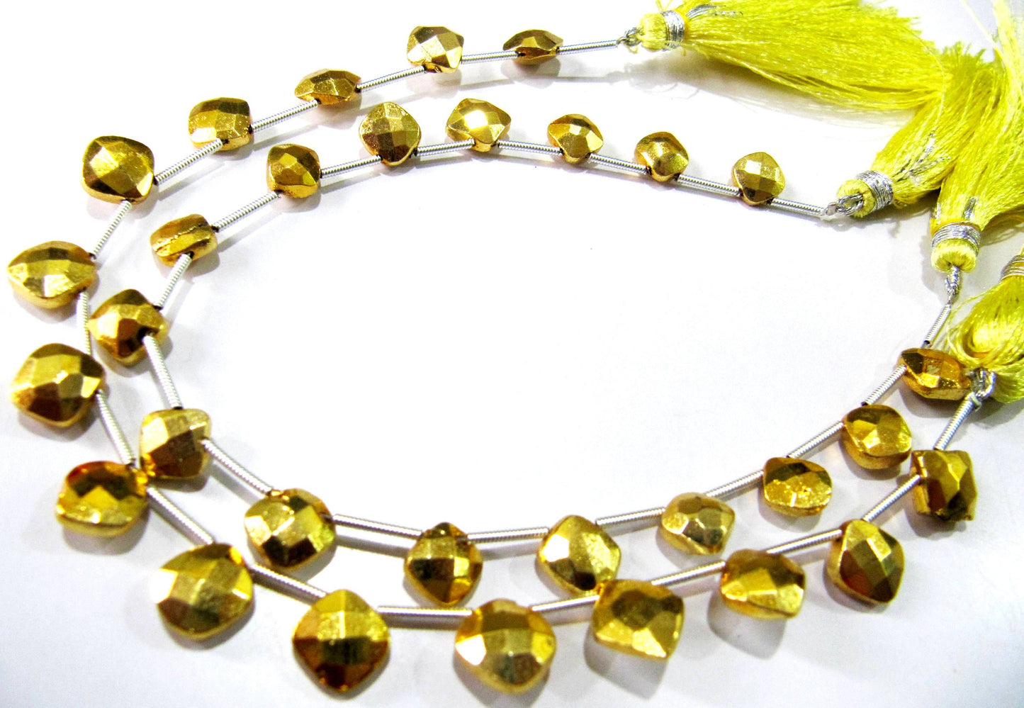 Natural Golden Pyrite Cushion Shape Briolette Faceted Beads 8to10mm Top Quality Gemstone Beads Strand 8 inch Long Jewelry making beads