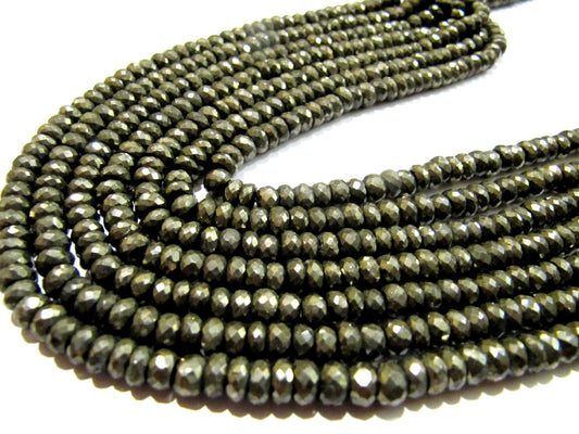Natural Pyrite Rondelle Faceted Beads 5-6mm Top Quality Gemstone Beads Strand 10 inch Long Jewelry making gemstone beads