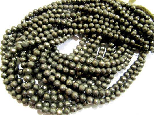Natural Pyrite Round Faceted Beads 5-6m Top Quality Gemstone Beads Strand 13 inch Long Jewelry making beads Untreated stone beads