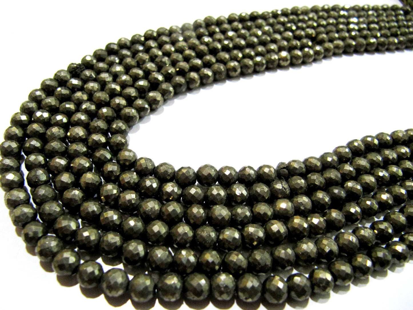 Natural Pyrite Round Faceted Beads 5-6m Top Quality Gemstone Beads Strand 13 inch Long Jewelry making beads Untreated stone beads