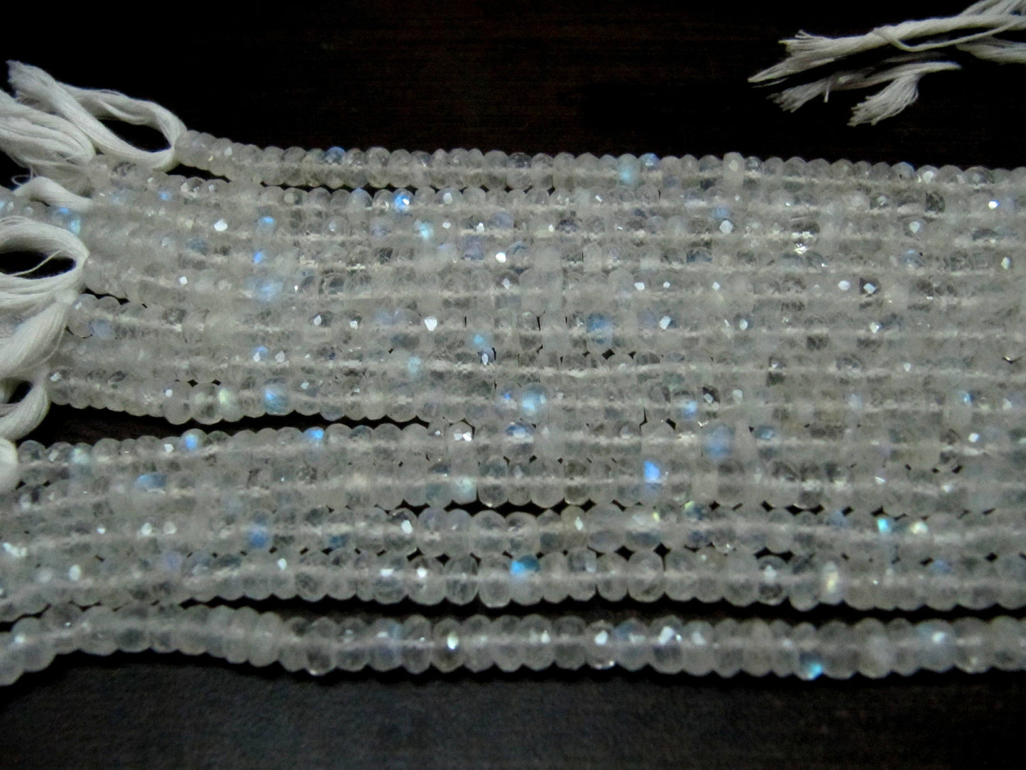 Natural White Rainbow Moonstone Rondelle Faceted Beads 4 to 6mm Strand 8 inches long High Quality Blue Flashy Beads Wholesale Prices