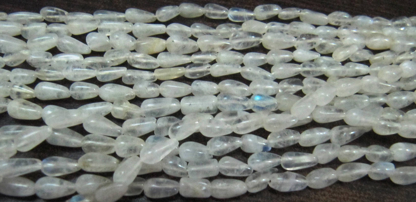 Natural White Rainbow Moonstone Drop shape  Plain Smooth Beads  Strand 13 inch long High Quality Blue Flashy Beads Wholesale Prices