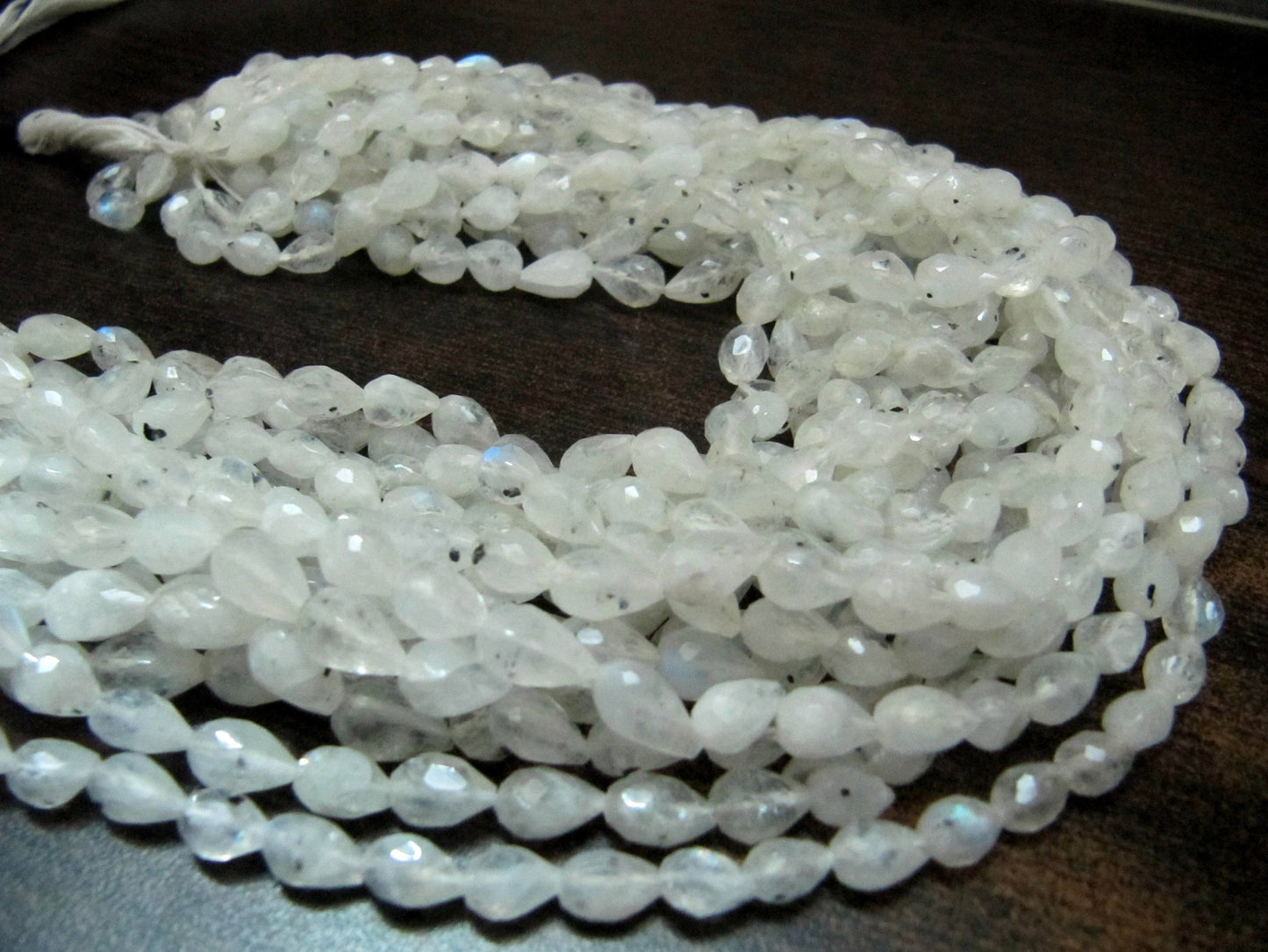 Natural White Rainbow Moonstone Tear Drop shape Briolette 5x7 mm Beads  Strand 13 inch long High Quality Blue Flashy Beads Wholesale Prices
