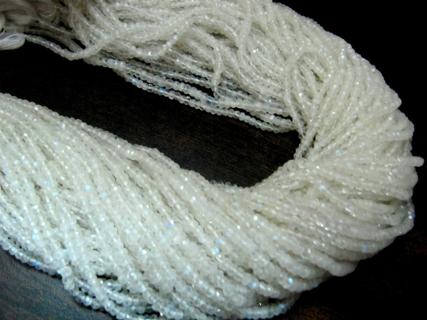 Natural white Rainbow Moonstone Rondelle Faceted Beads 3-4mm Strand 13 inches long High Quality Blue Flashy Beads Wholesale Prices