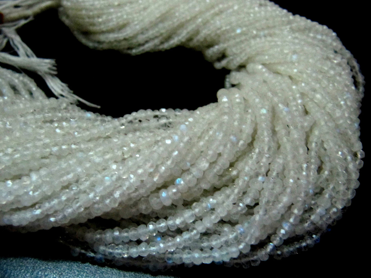 Natural White Rainbow Moonstone Rondelle Faceted Beads 3 to 6mm Strand 13 inches long Best Quality Blue Flashy Beads Wholesale Prices