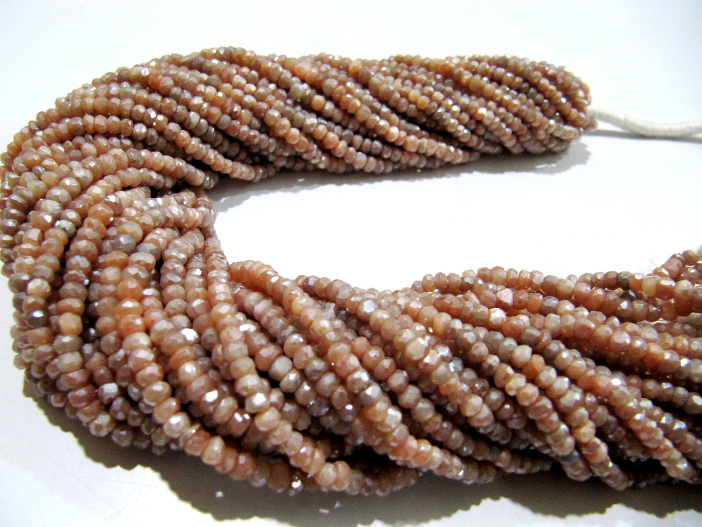 Natural Peach Moonstone AB Mystic Coated  Rondelle Faceted Beads 3-4mm Strand 13 inches long High Quality Beads Wholesale prices