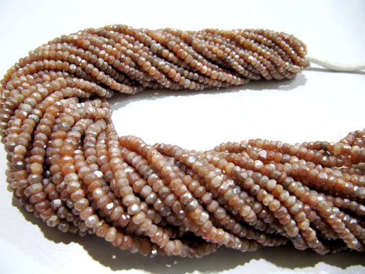Natural Peach Moonstone AB Mystic Coated  Rondelle Faceted Beads 3-4mm Strand 13 inches long High Quality Beads Wholesale prices