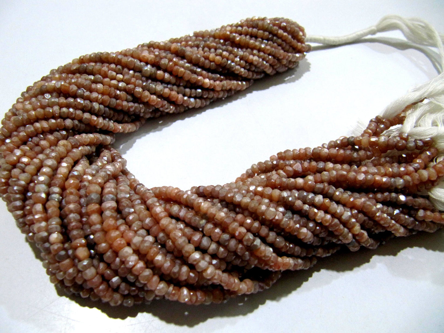 Natural Peach Moonstone AB Mystic Coated  Rondelle Faceted Beads 3-4mm Strand 13 inches long High Quality Beads Wholesale prices