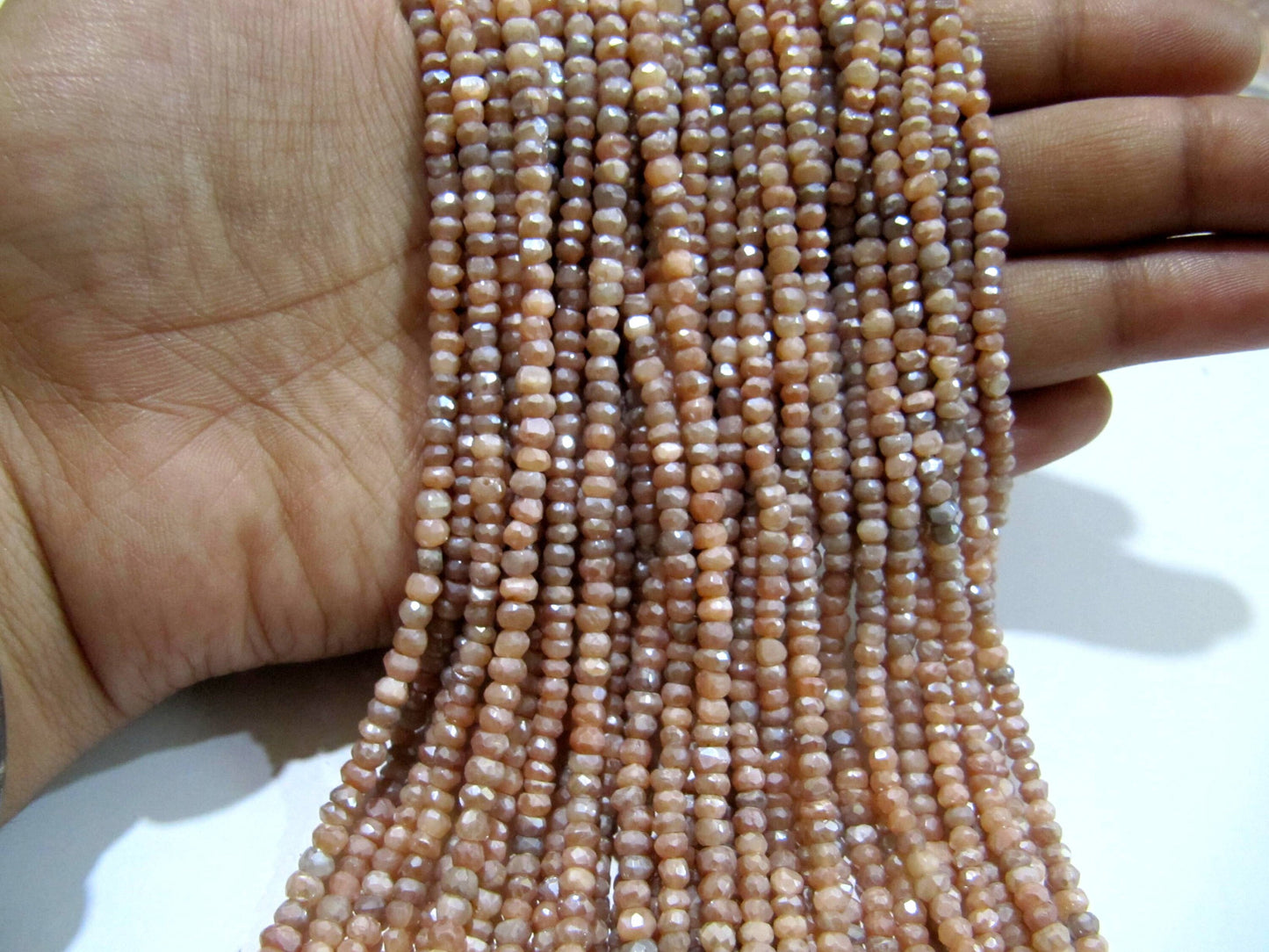 Natural Peach Moonstone AB Mystic Coated  Rondelle Faceted Beads 3-4mm Strand 13 inches long High Quality Beads Wholesale prices