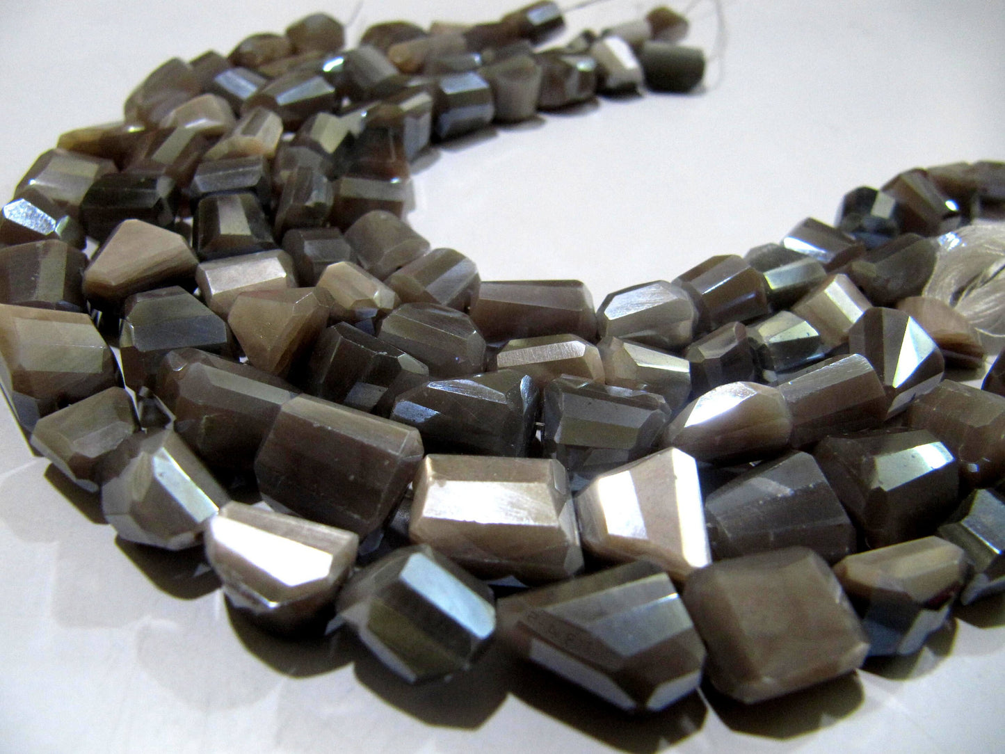 Natural Grey Moonstone Nugget Shape tumbled 6x10mm to10x14mm  Mystic Coated Beads Strand 8 inch long High Quality Wholesale Prices